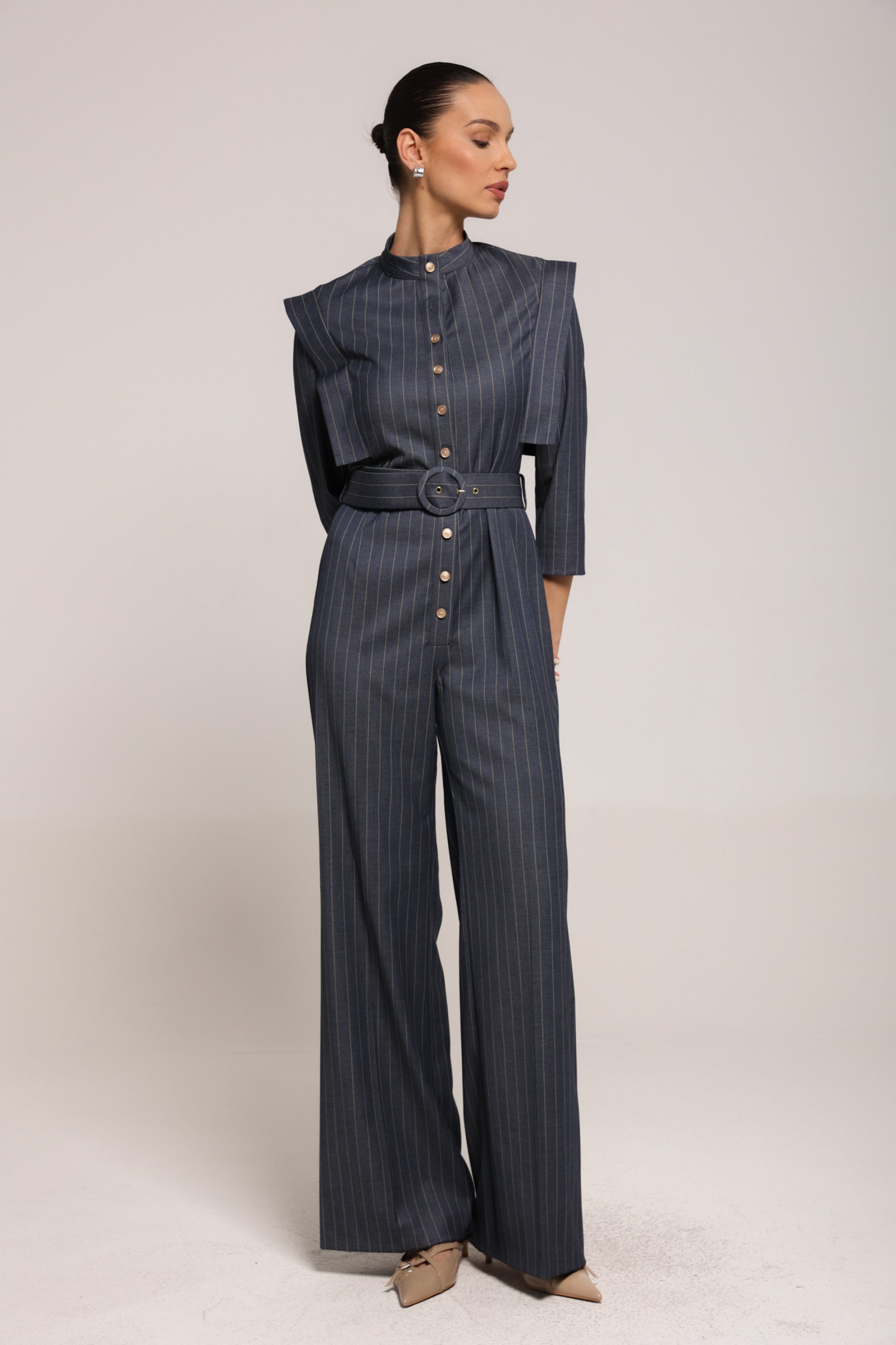 ELEGANTNI KOMBINEZON SA POJASOM I PRUGASTIM DEZENOM – PS Fashion, ELEGANTNI KOMBINEZON SA POJASOM I PRUGASTIM DEZENOM