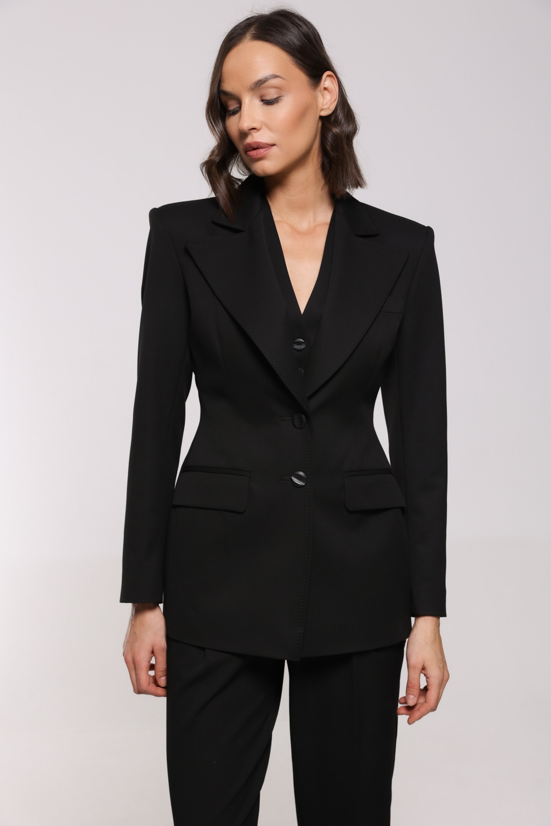 STRUKIRANI CRNI BLEJZER – PS Fashion, STRUKIRANI CRNI BLEJZER