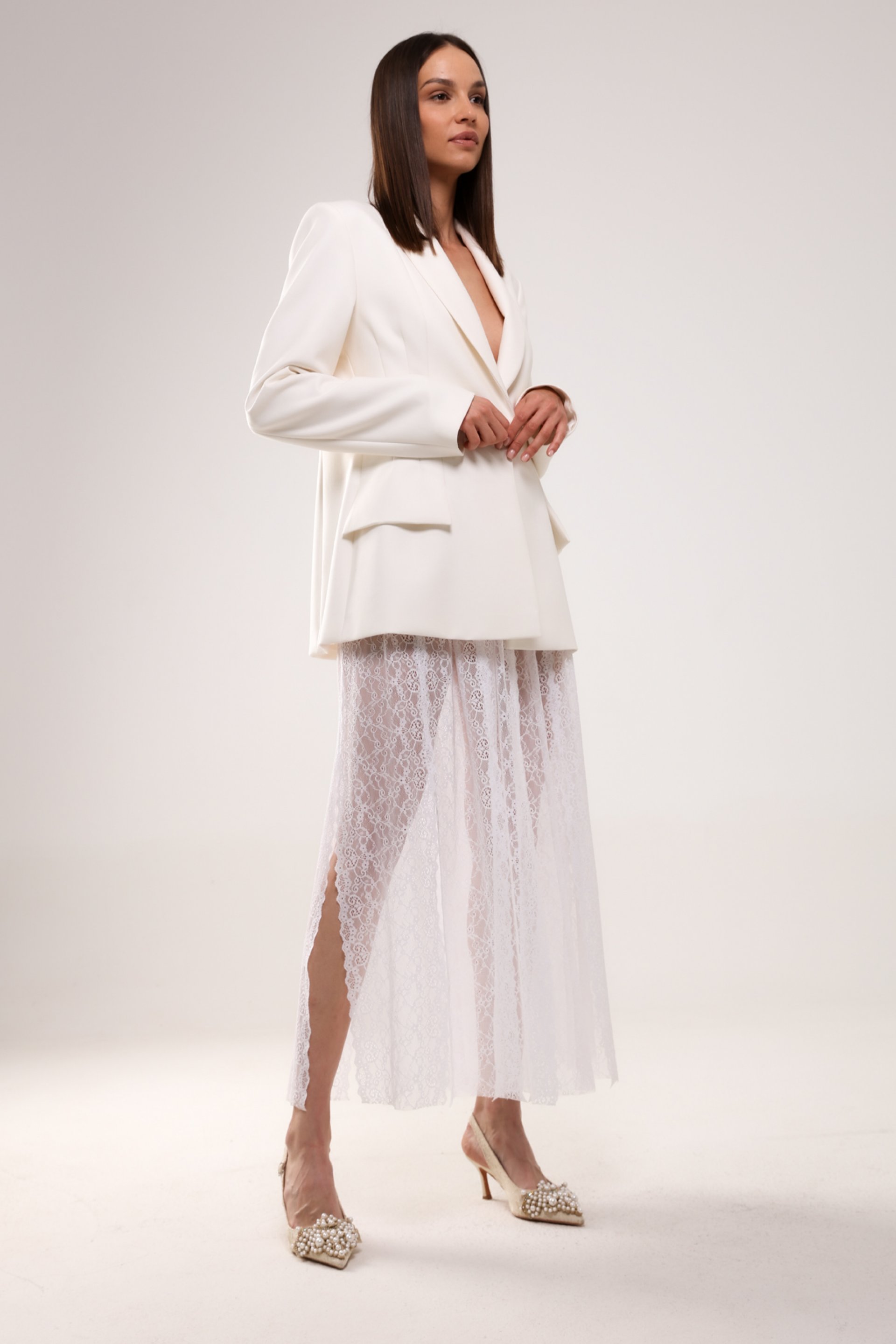 BELA ČIPKANA SUKNJA – PS Fashion, BELA ČIPKANA SUKNJA