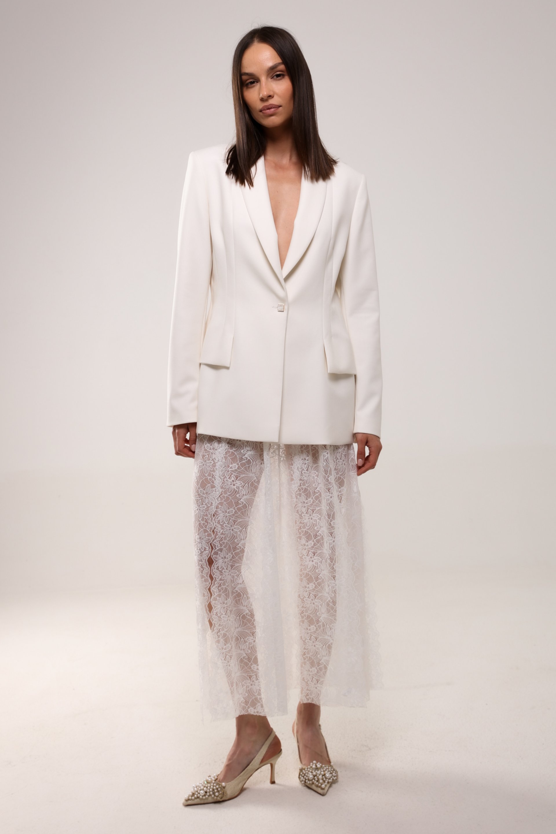 BELA ČIPKANA SUKNJA – PS Fashion, BELA ČIPKANA SUKNJA