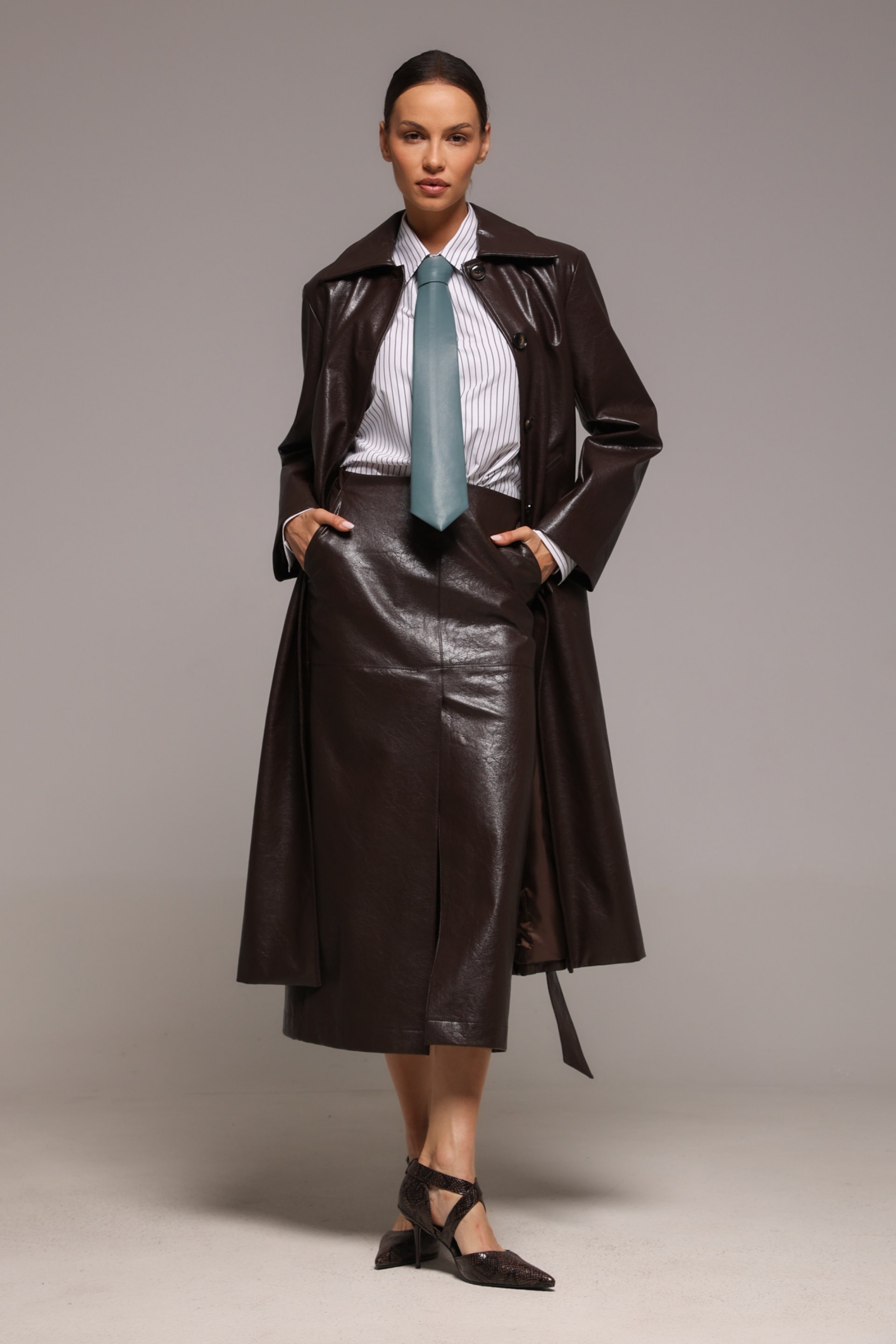 MIDI SUKNJA OD VEŠTAČKE KOŽE – PS Fashion, MIDI SUKNJA OD VEŠTAČKE KOŽE