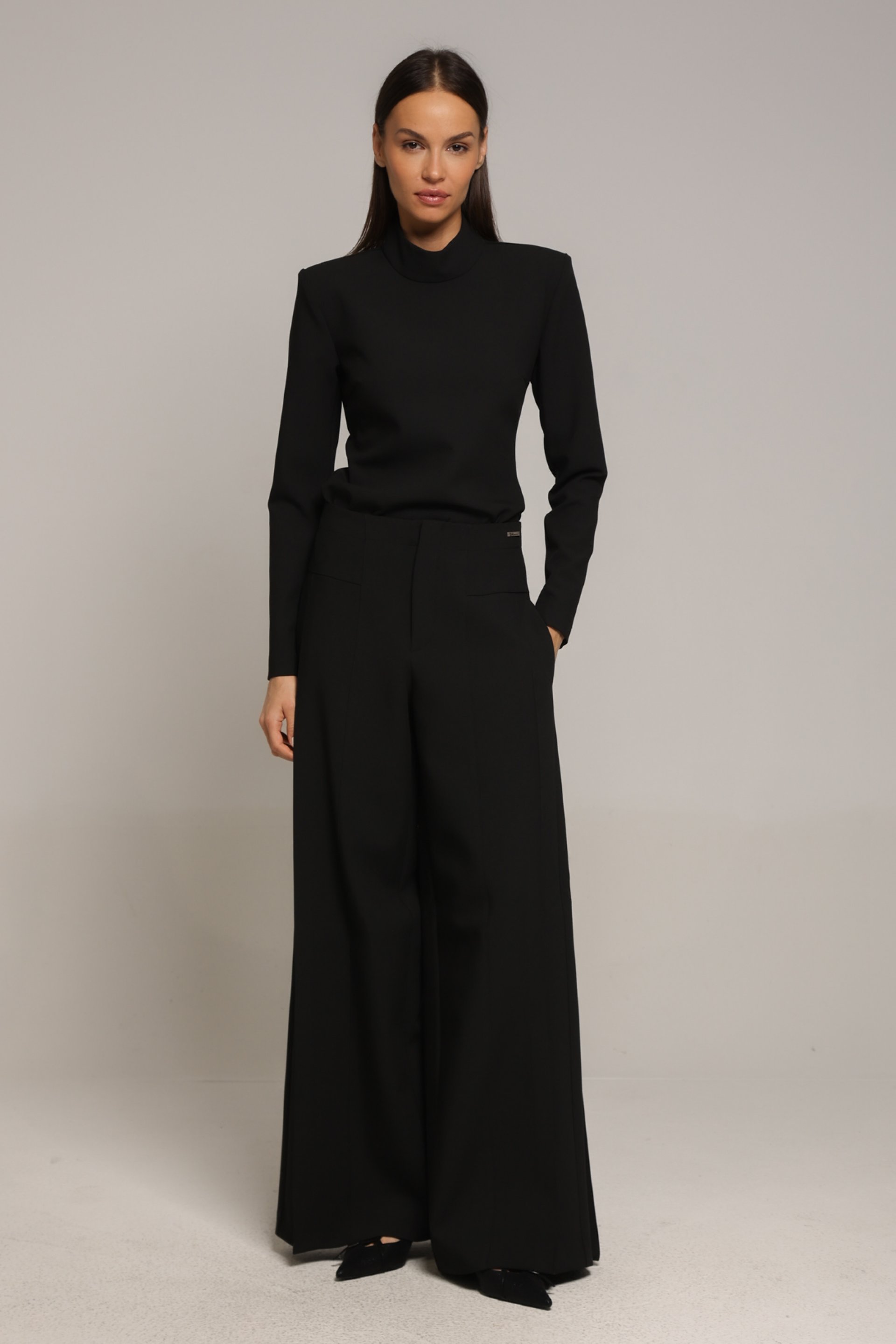 ŠIROKE CRNE PANTALONE VISOKOG STRUKA – PS Fashion, ŠIROKE CRNE PANTALONE VISOKOG STRUKA