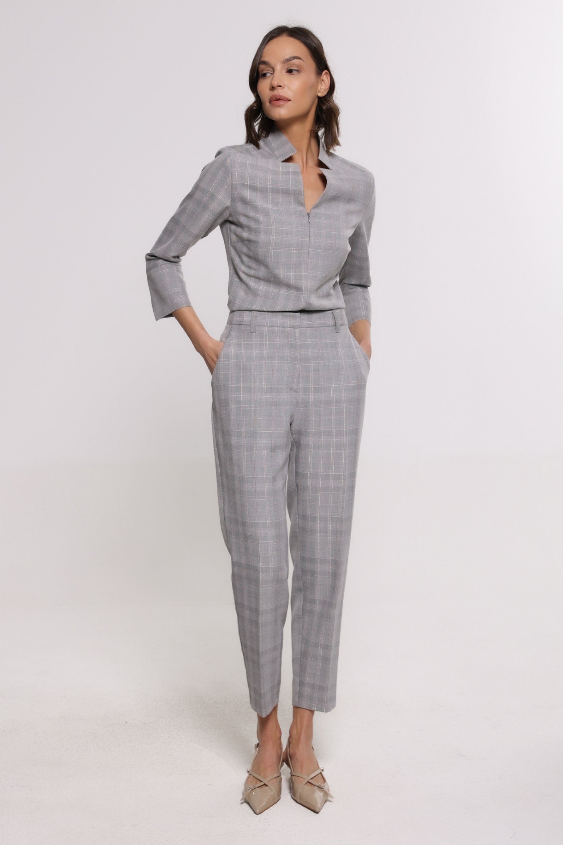 SIVE KARIRANE PANTALONE RAVNOG KROJA – PS Fashion, SIVE KARIRANE PANTALONE RAVNOG KROJA