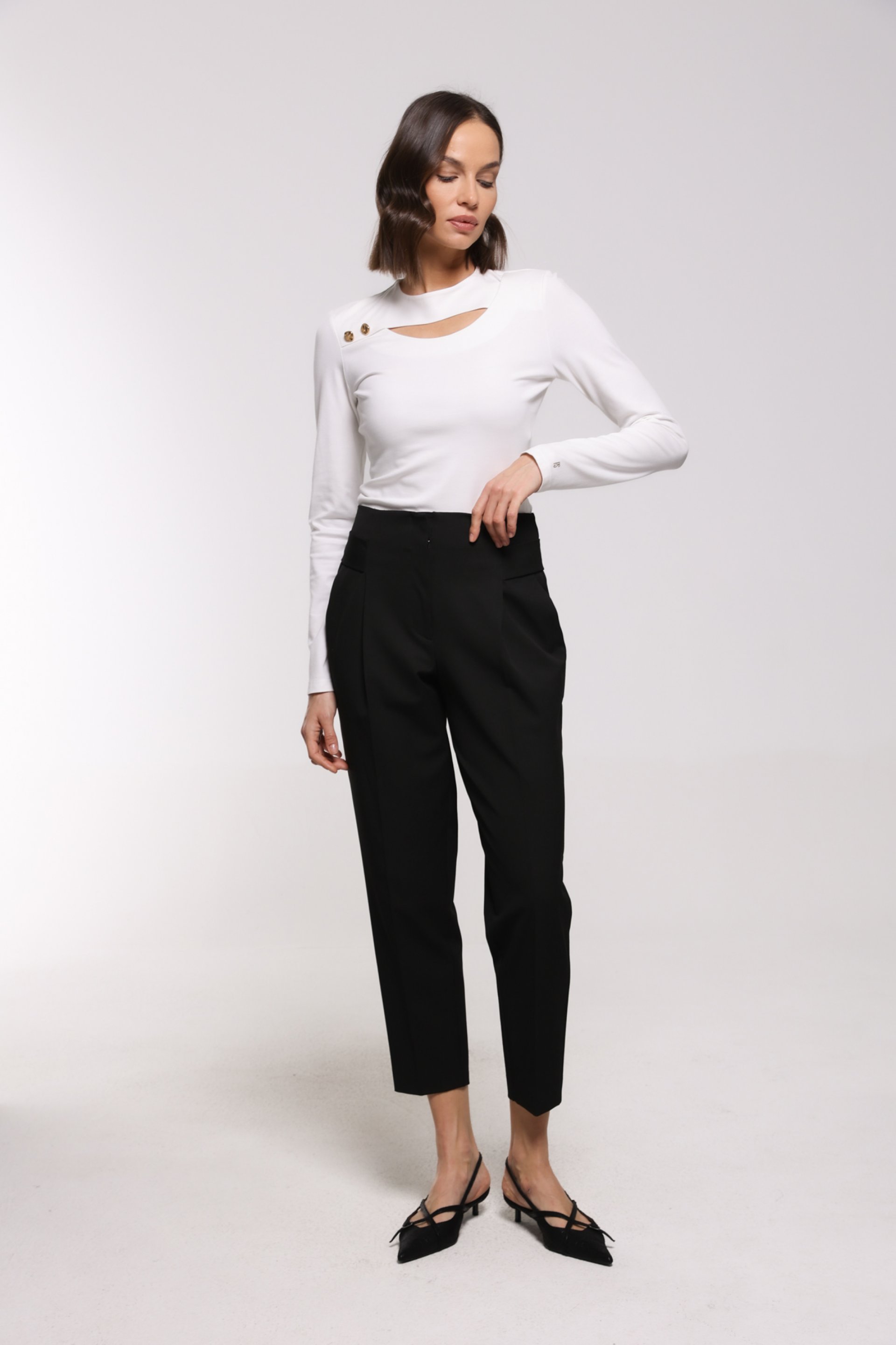 CRNE PANTALONE VISOKOG STRUKA – PS Fashion, CRNE PANTALONE VISOKOG STRUKA