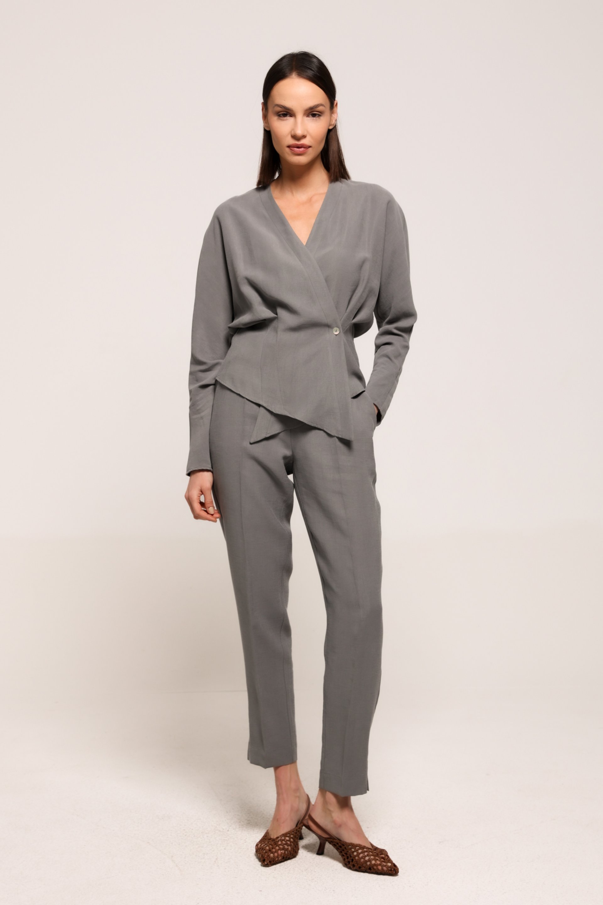 SIVE PANTALONE VISOKOG STRUKA – PS Fashion, SIVE PANTALONE VISOKOG STRUKA