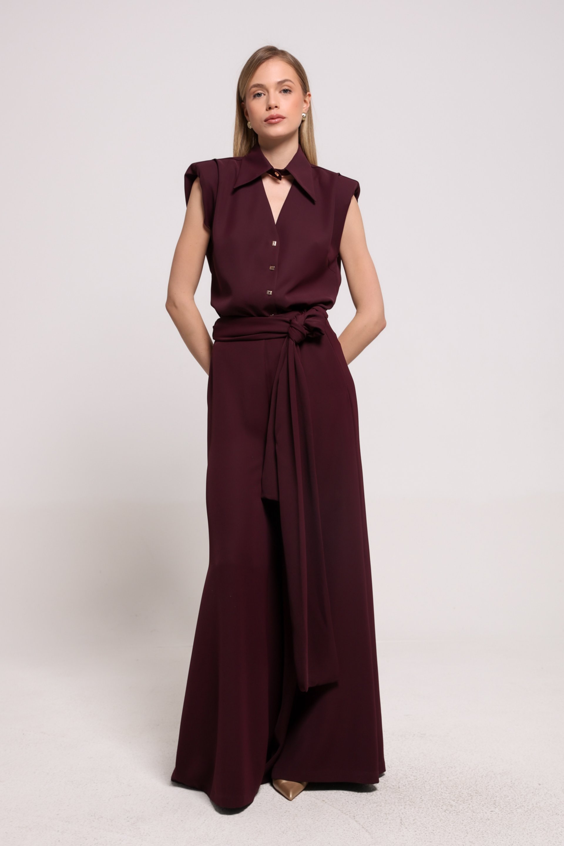 ŠIROKE BORDO PANTALONE SA POJASOM – PS Fashion, ŠIROKE BORDO PANTALONE SA POJASOM