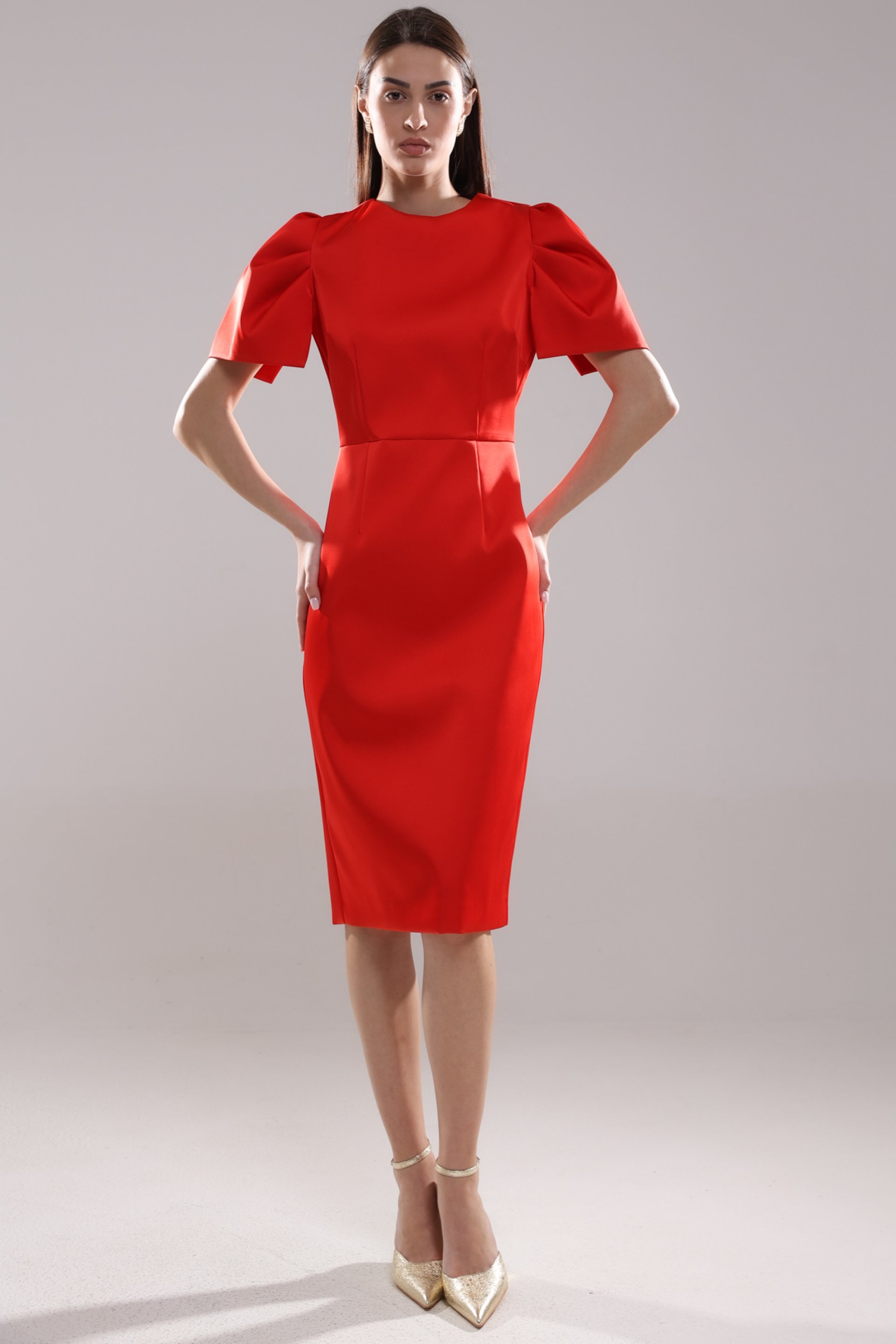 CRVENA HALJINA SA PUF RUKAVIMA – PS Fashion, CRVENA HALJINA SA PUF RUKAVIMA