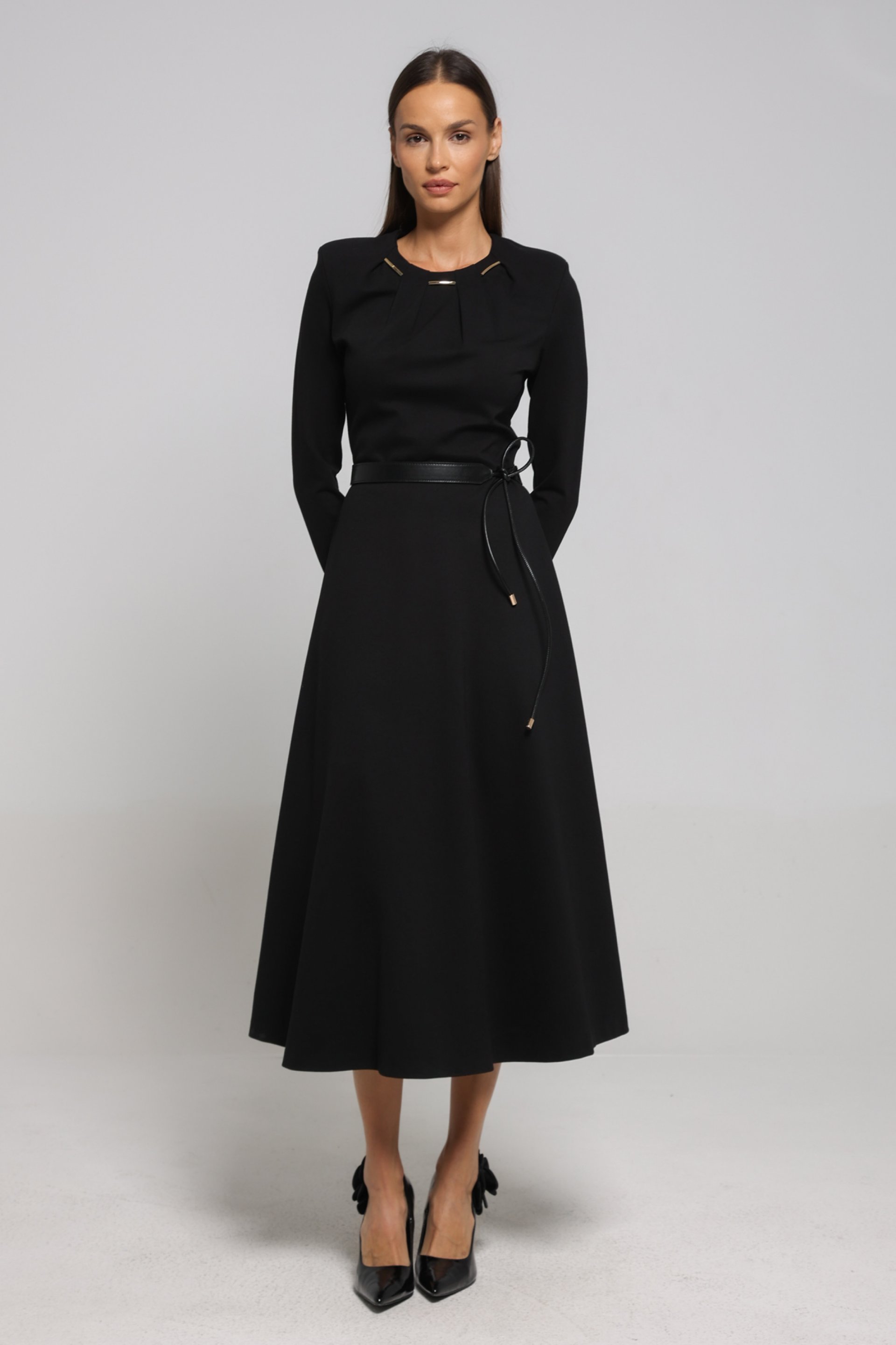 CRNA MIDI HALJINA SA METALNIM DETALJIMA – PS Fashion, CRNA MIDI HALJINA SA METALNIM DETALJIMA