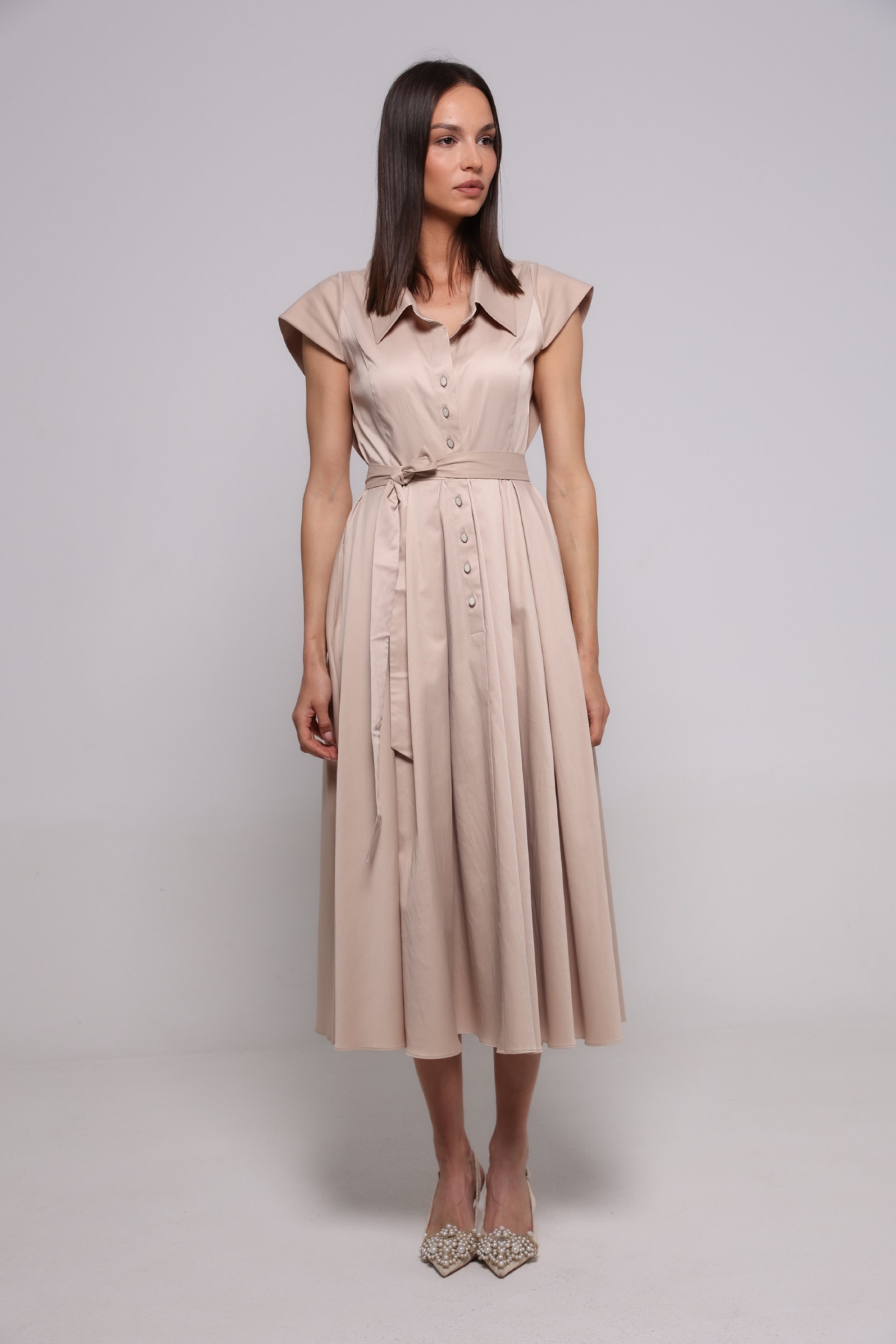 MIDI HALJINA SA KRAGNOM I POJASOM – PS Fashion, MIDI HALJINA SA KRAGNOM I POJASOM