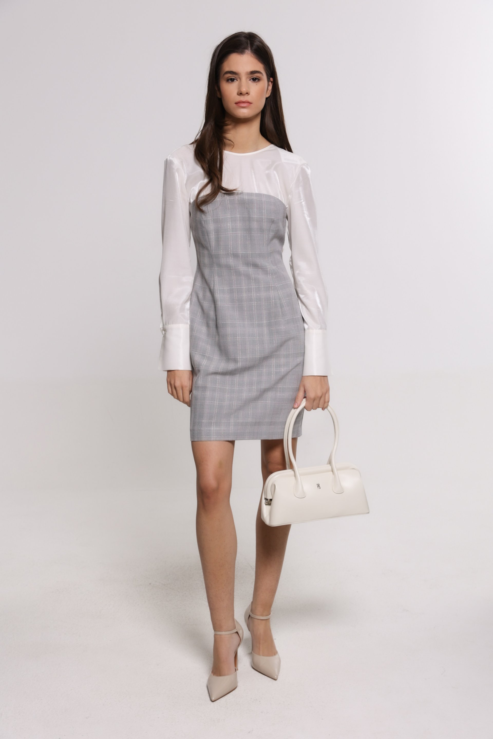 ELEGANTNA SIVA KARIRANA HALJINA – PS Fashion, ELEGANTNA SIVA KARIRANA HALJINA