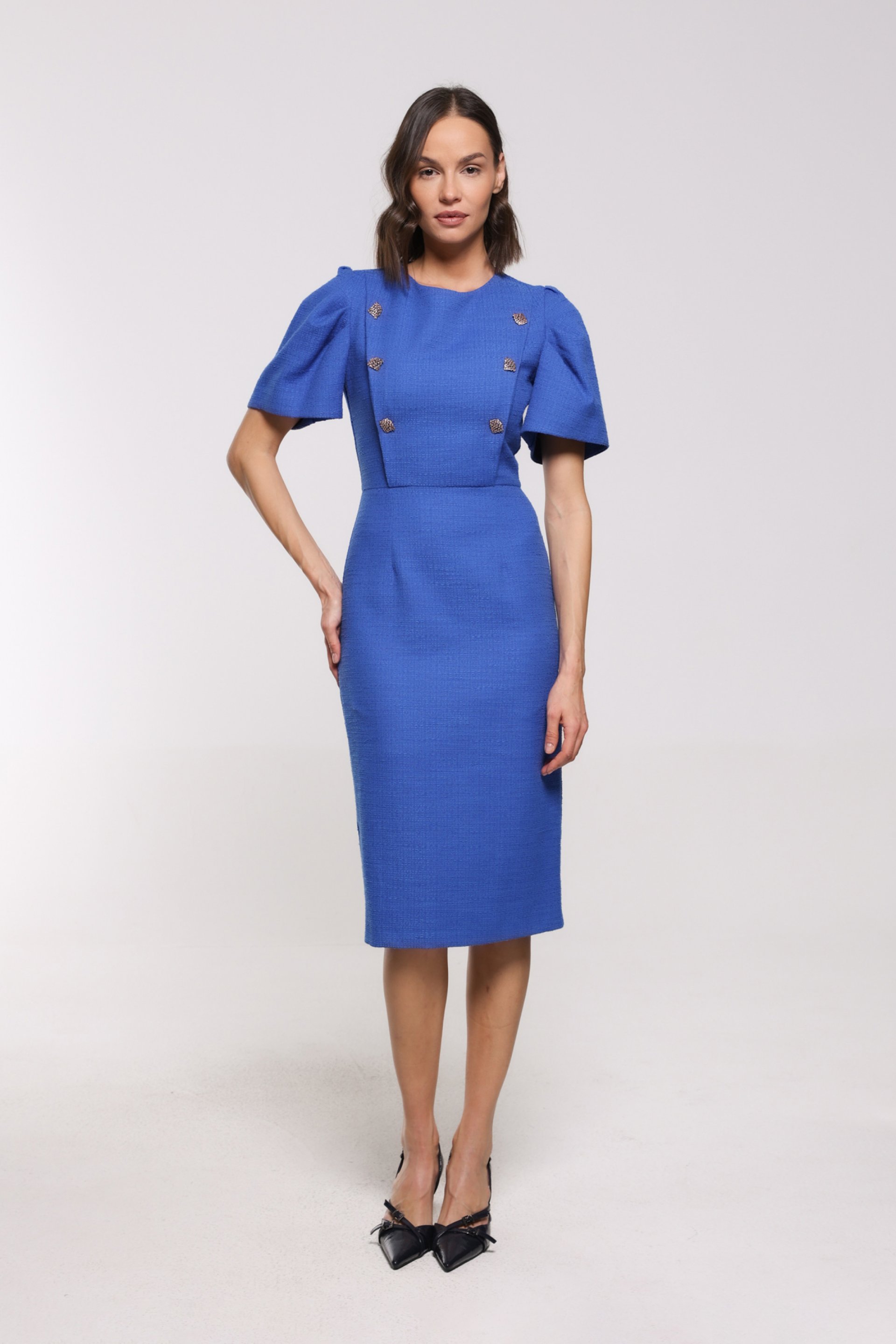 ELEGANTNA PLAVA HALJINA SA UKRASNIM DUGMIĆIMA – PS Fashion, ELEGANTNA PLAVA HALJINA SA UKRASNIM DUGMIĆIMA