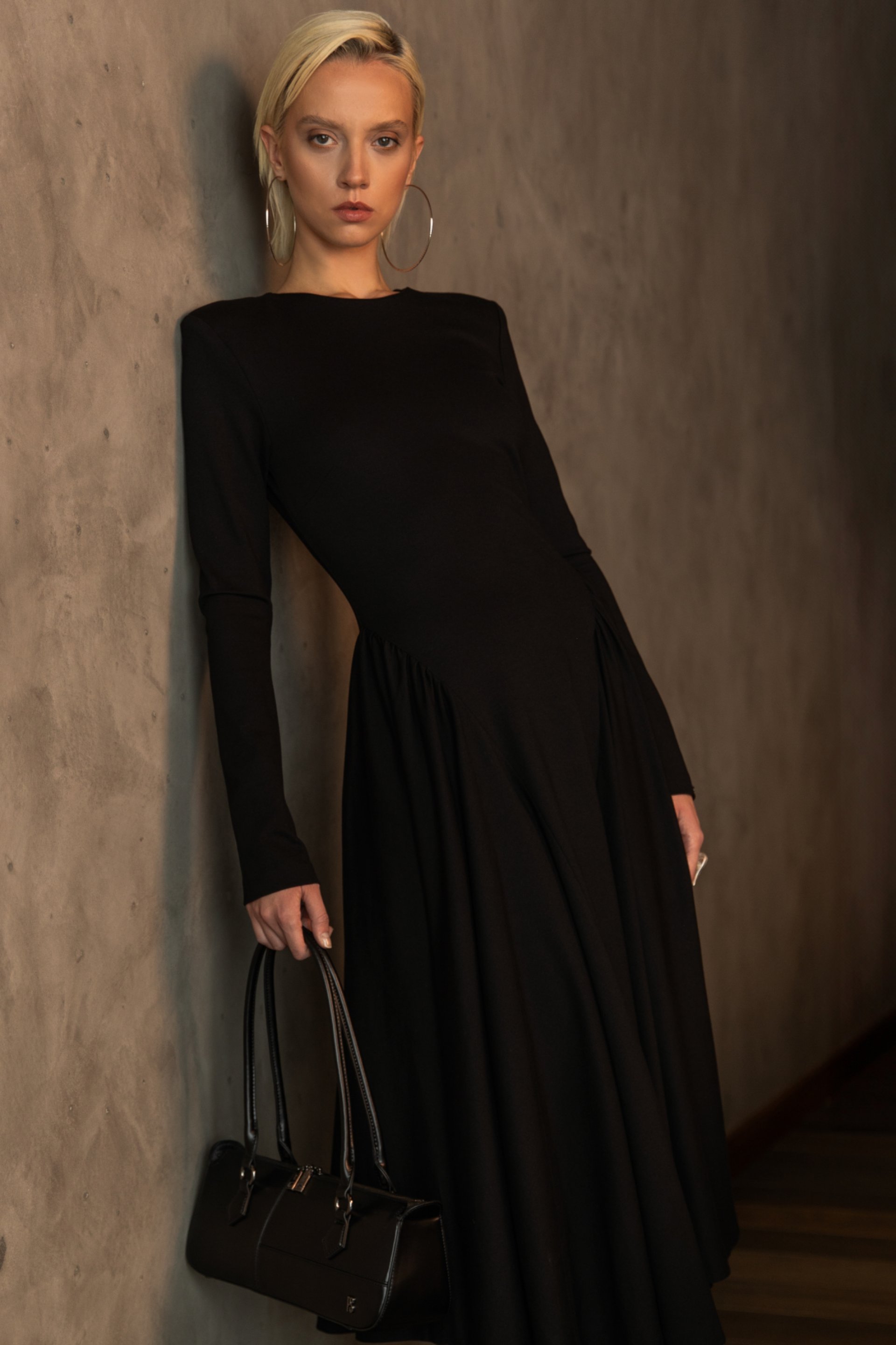 CRNA MIDI HALJINA SA DUGIM RUKAVIMA – PS Fashion, CRNA MIDI HALJINA SA DUGIM RUKAVIMA