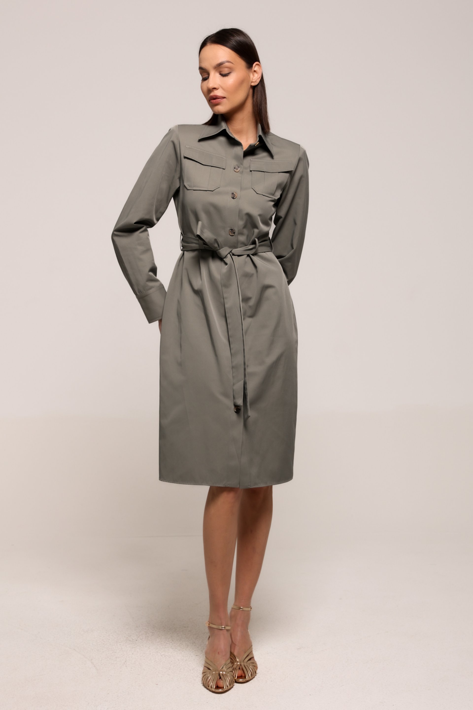 MASLINASTO-ZELENA HALJINA SA POJASOM – PS Fashion, MASLINASTO-ZELENA HALJINA SA POJASOM