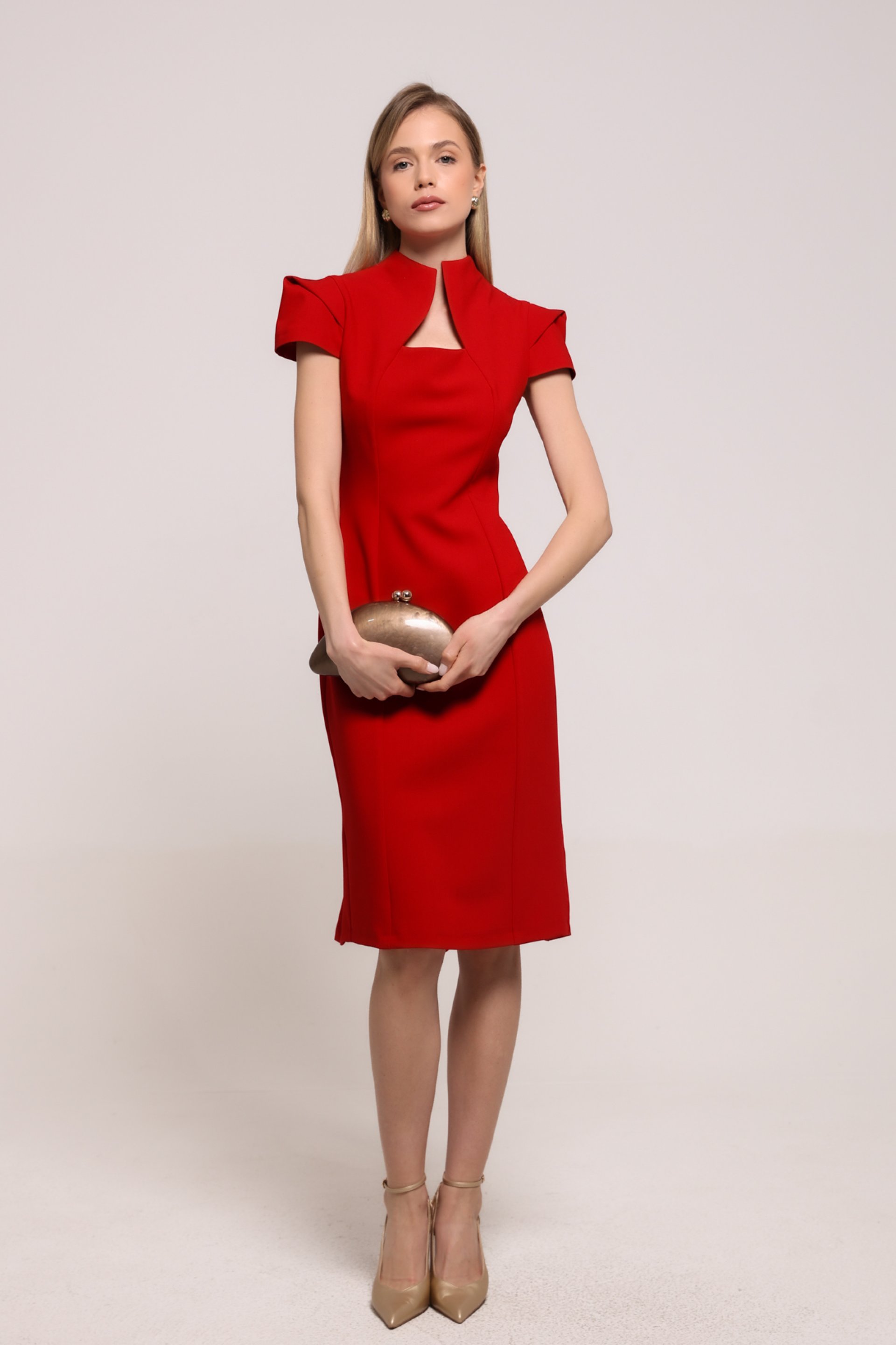 CRVENA HALJINA SA NAGLAŠENOM KRAGNOM – PS Fashion, CRVENA HALJINA SA NAGLAŠENOM KRAGNOM