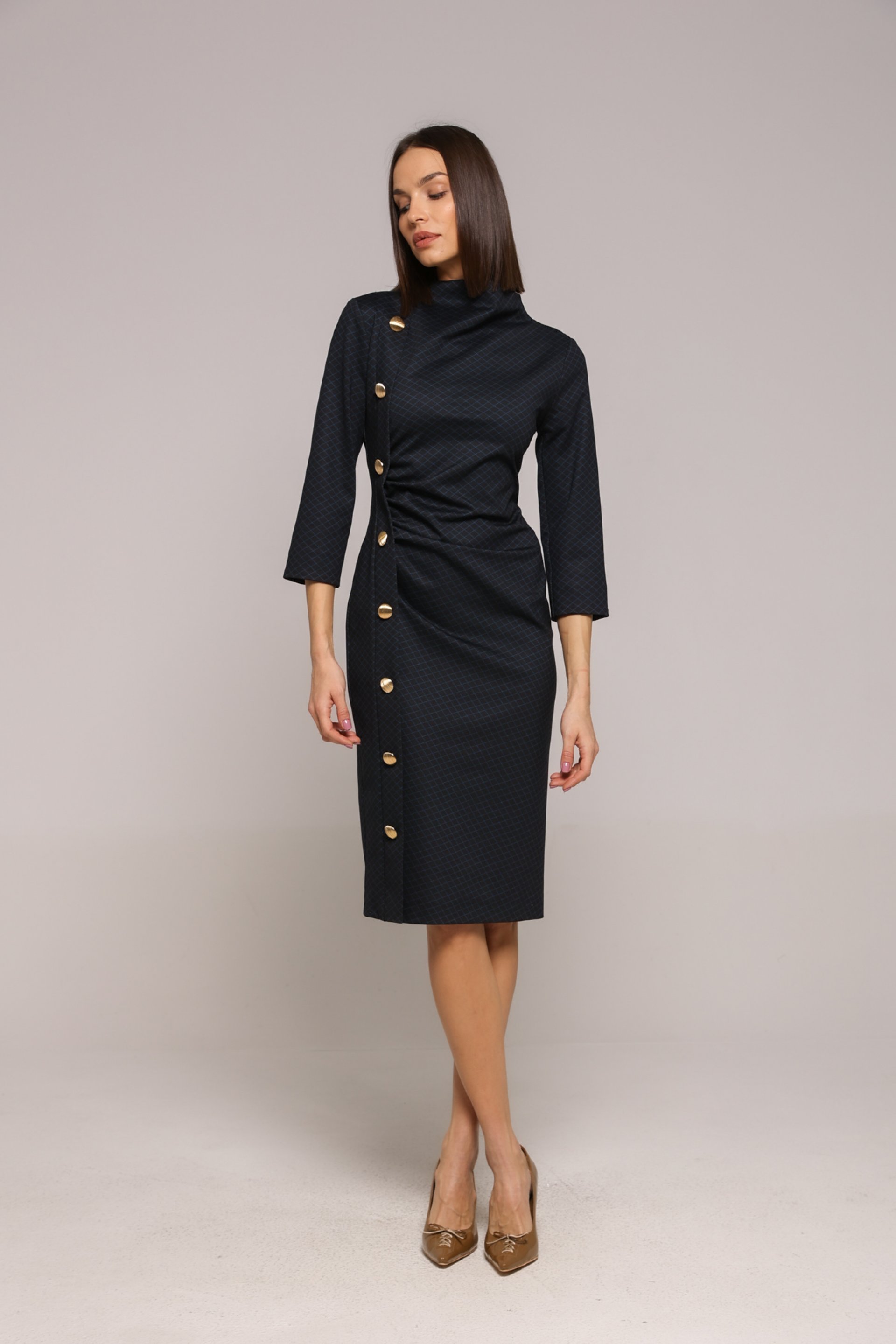 MIDI HALJINA SA ZLATNIM DUGMIĆIMA I DISKRETNIM DEZENOM – PS Fashion, MIDI HALJINA SA ZLATNIM DUGMIĆIMA I DISKRETNIM DEZENOM