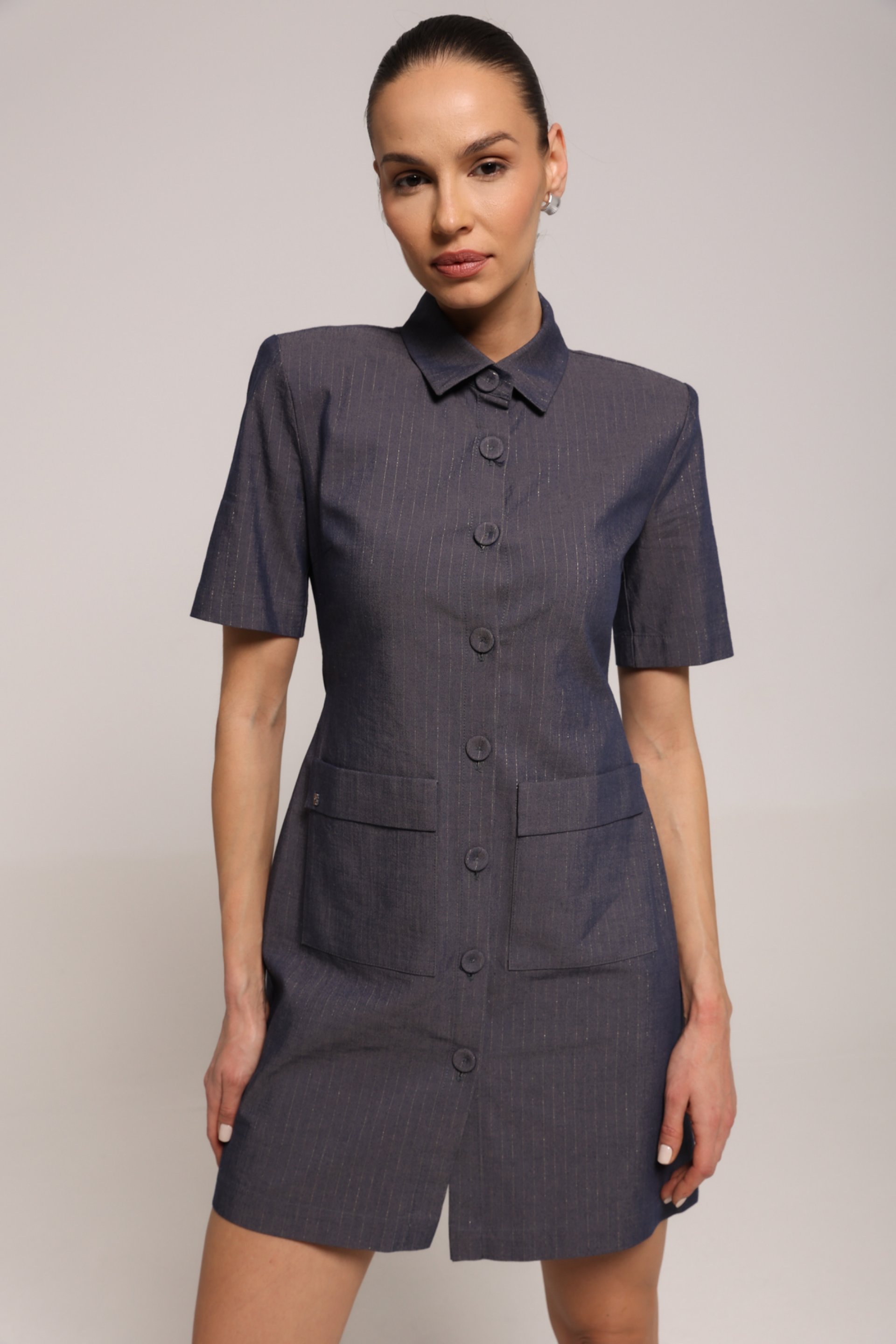 MINI HALJINA SA KRAGNOM I DUGMIĆIMA – PS Fashion, MINI HALJINA SA KRAGNOM I DUGMIĆIMA